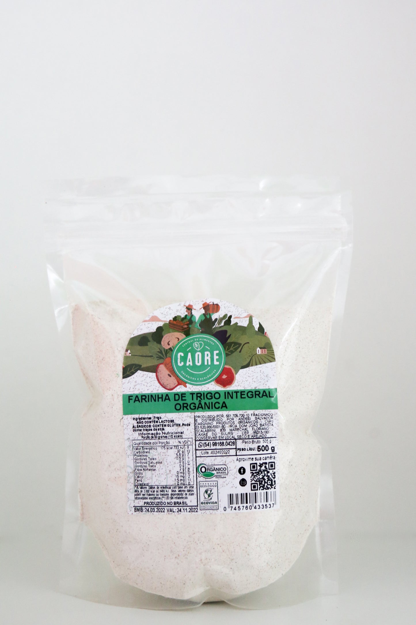 Farinha de Trigo Integral Orgânica 500 Gramas